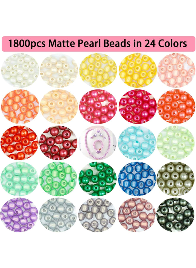 1800Pcs 6MM Pearl Beads for Craft, 24 Colors Matte ABS Round Faux Pearls with Hole Handcrafted Loose Spacer Jewelry Making DIY Crafts Necklaces Bracelets Dress Wedding Decor (Matte)1 - Image 2