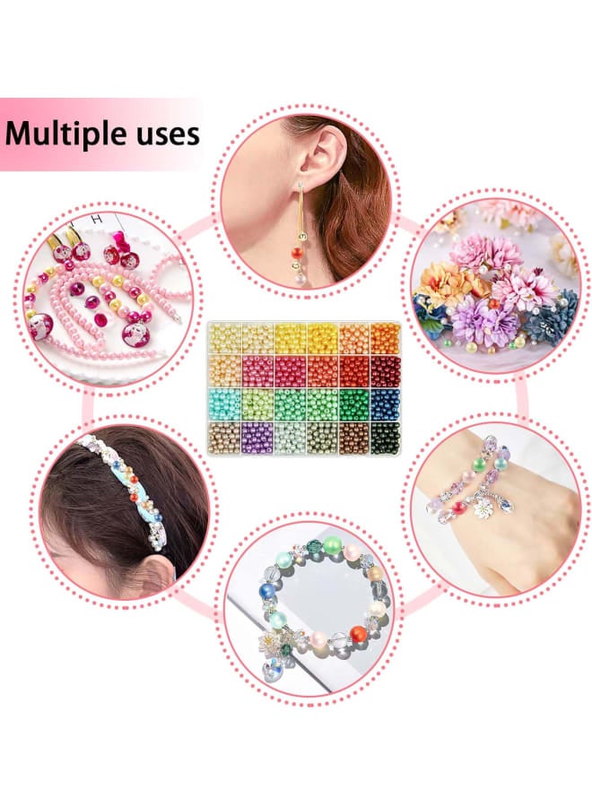 1800Pcs 6MM Pearl Beads for Craft, 24 Colors Matte ABS Round Faux Pearls with Hole Handcrafted Loose Spacer Jewelry Making DIY Crafts Necklaces Bracelets Dress Wedding Decor (Matte)1 - Image 4