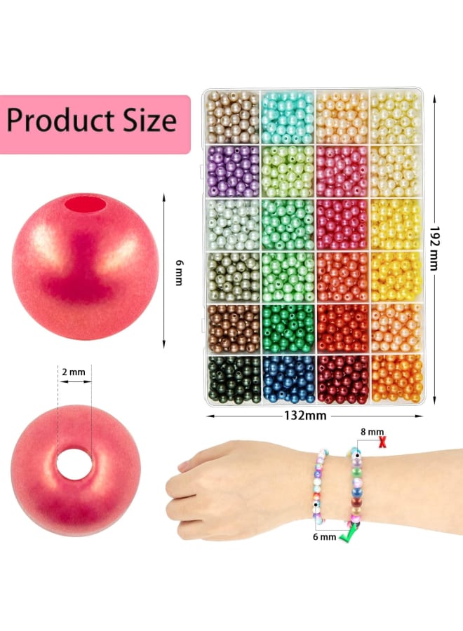 1800Pcs 6MM Pearl Beads for Craft, 24 Colors Matte ABS Round Faux Pearls with Hole Handcrafted Loose Spacer Jewelry Making DIY Crafts Necklaces Bracelets Dress Wedding Decor (Matte)1 - Image 3