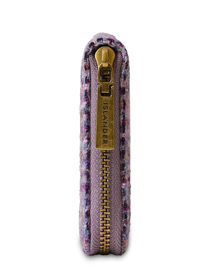 Islander HarrisTweed & PU Leather women’s long zip purse, Violet Mini Dogtooth, Carry Cash & card, Scottish Style - Image 3