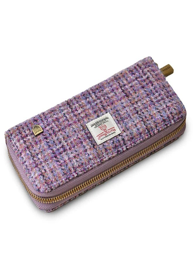 Islander HarrisTweed & PU Leather women’s long zip purse, Violet Mini Dogtooth, Carry Cash & card, Scottish Style - Image 2