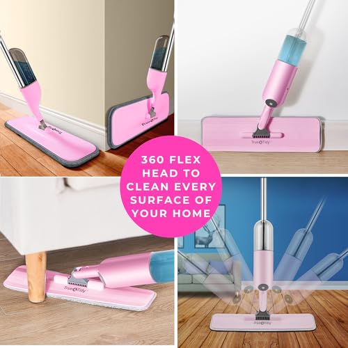 True & Tidy® SPRAY-250 Multi-Surface Spray Mop with Refillable Water Bottle for Floor Cleaning, Works on Wood, Tile, Marble etc, Use Any Cleaning Solution, Machine Washable Microfiber Mop Pads, Pink - Image 4