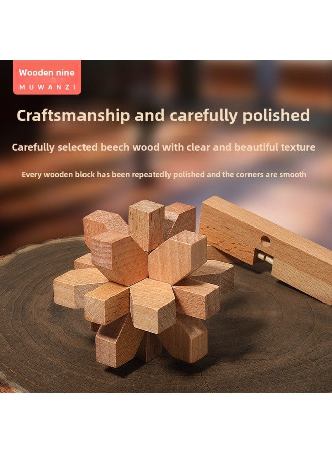 Kongming Lock Luban Lock Set Intelligence Unlocking Wooden Primary School Students' Hands-on Brain Educational Toys Nine-piece Gift Box-Color:Kongming Lock 6-piece Gift Box - Image 5