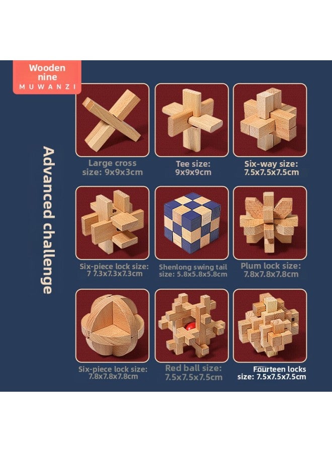 Kongming Lock Luban Lock Set Intelligence Unlocking Wooden Primary School Students' Hands-on Brain Educational Toys Nine-piece Gift Box-Color:Kongming Lock 6-piece Gift Box - Image 4