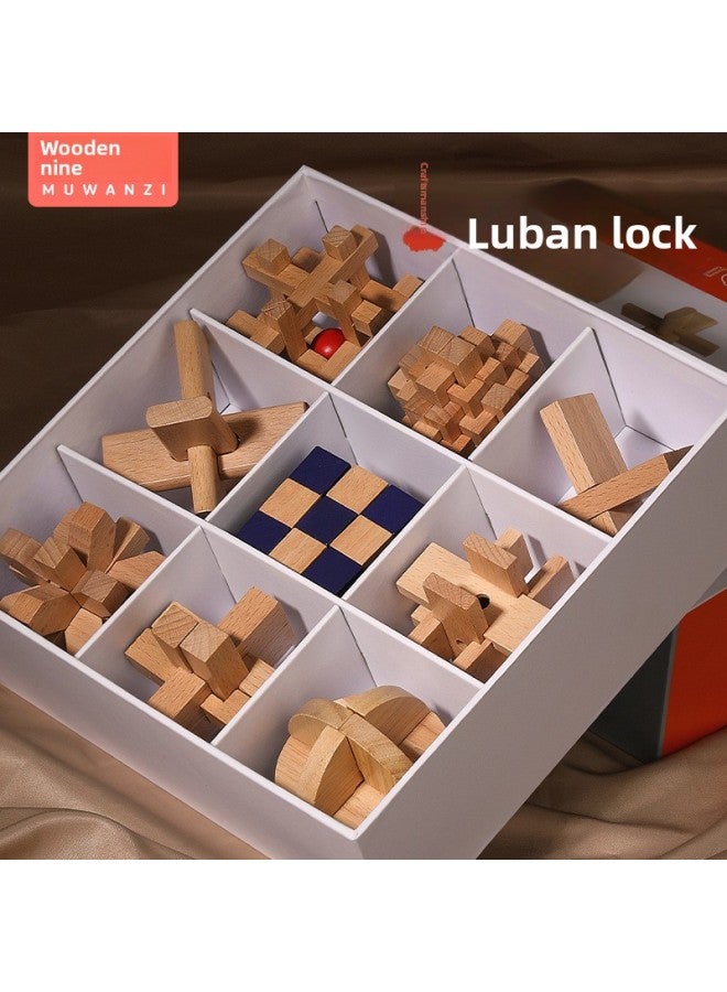 Kongming Lock Luban Lock Set Intelligence Unlocking Wooden Primary School Students' Hands-on Brain Educational Toys Nine-piece Gift Box-Color:Kongming Lock 6-piece Gift Box - Image 3