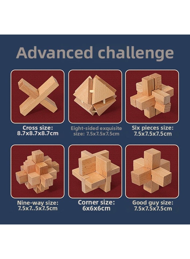 Kongming Lock Luban Lock Set Intelligence Unlocking Wooden Primary School Students' Hands-on Brain Educational Toys Nine-piece Gift Box-Color:Kongming Lock 6-piece Gift Box - Image 1