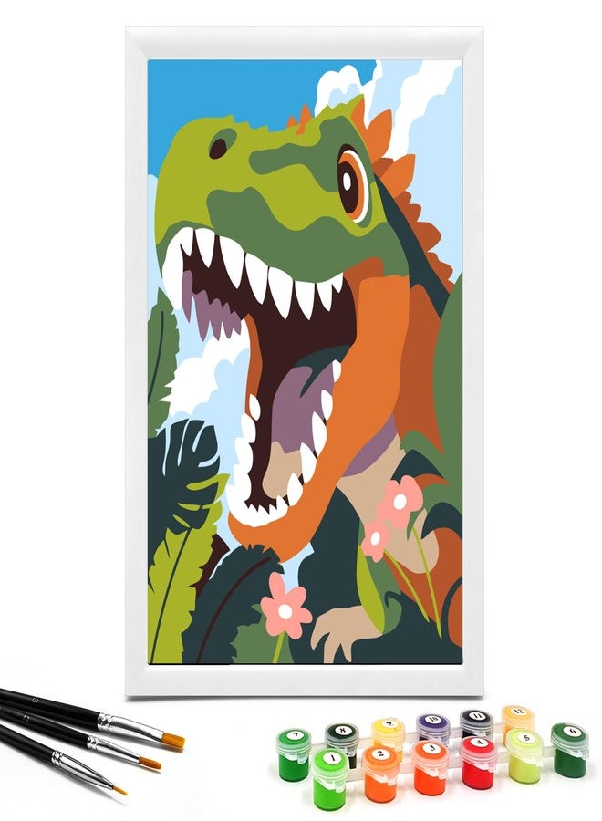 Nariolar Paint by Numbers for Kids Ages 4-8 with 7X9.5 inch Pre-Printed Cardboard,12 Acrylic Paint Pots and 3 Painting Brushes, Craft Gift Room Decor for Children,(Cute Dinosaur) - Image 1