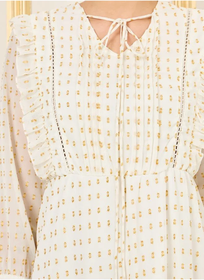 ستايلي Lace Ladder Ruffle Detail Dobby A-Line Maxi Dress