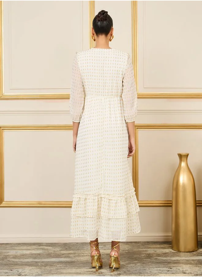 ستايلي Lace Ladder Ruffle Detail Dobby A-Line Maxi Dress