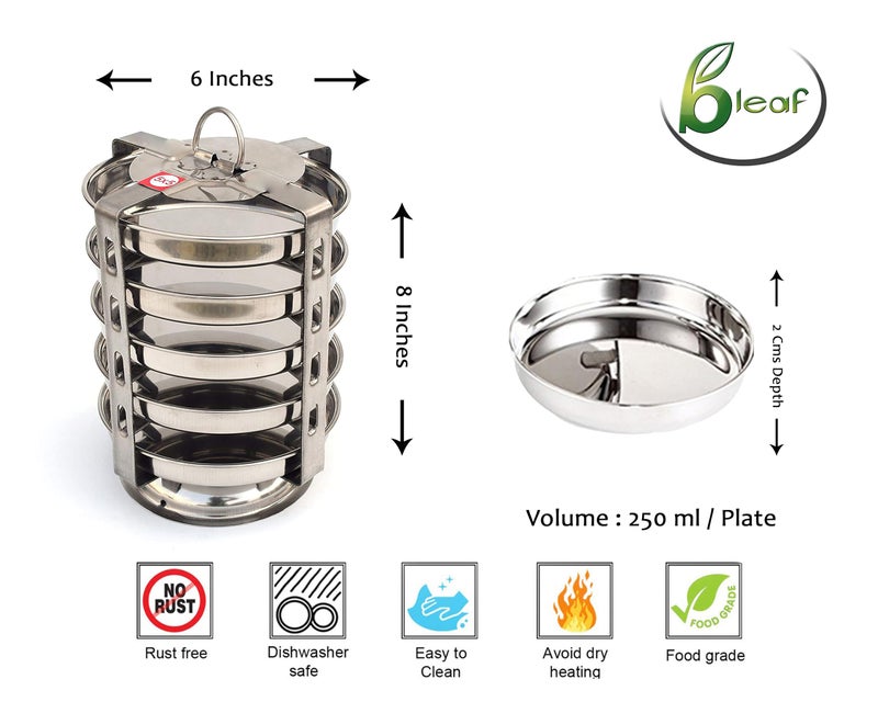BLeaf Stainless Steel - 5 Plate Thatte Idli Stand (5 Plates, 5 Idli) - Image 3