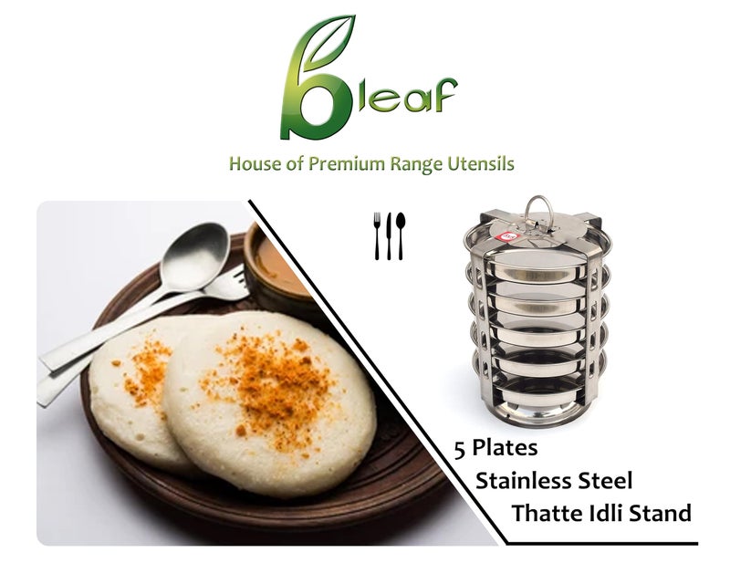 BLeaf Stainless Steel - 5 Plate Thatte Idli Stand (5 Plates, 5 Idli) - Image 4