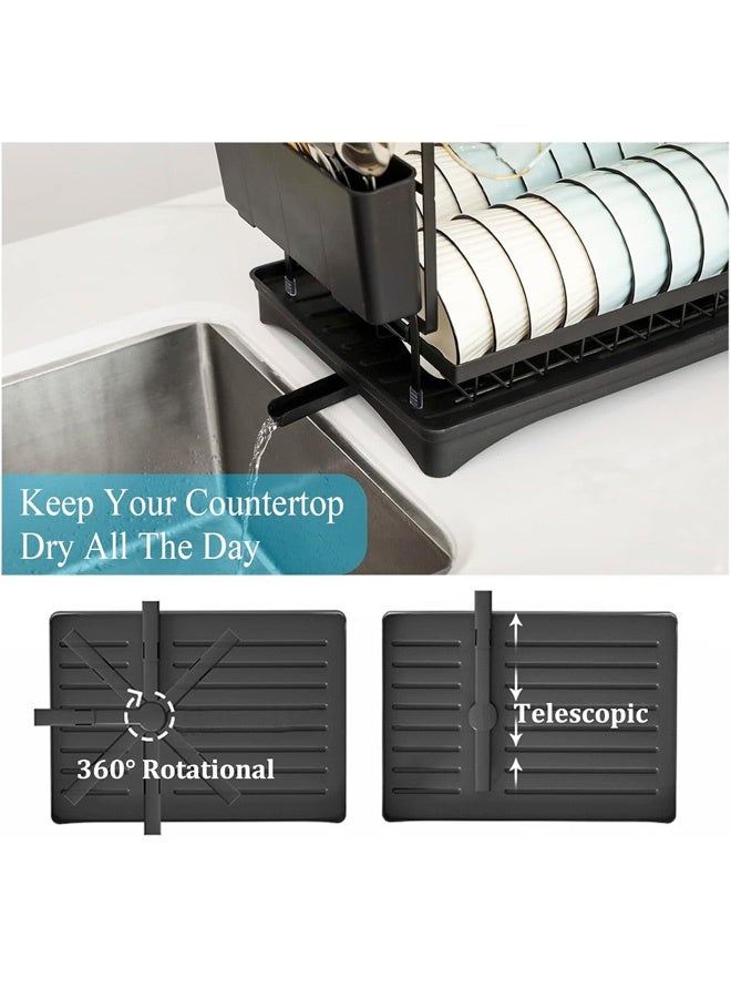 FUMES 2-Tier Large Dish Drying Rack with Drainboard, Cup Hooks & Utensil Holder – Rustproof Kitchen Drainer for Plates, Bowls, Glasses & Cutting Board - Image 3