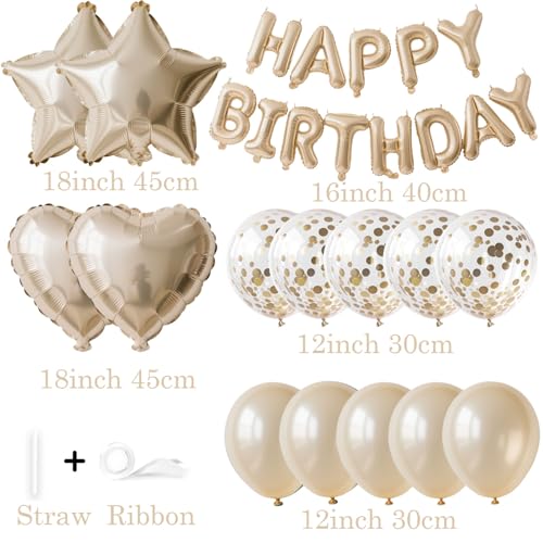 WEIKA 27 Pcs Champagne Gold Birthday Decorations 3D Letters Champagne Gold Happy Birthday Balloon Banner Pentagram Heart Foil Balloons Confetti Balloons Kit For Boys Girls Party Supplies - Image 5