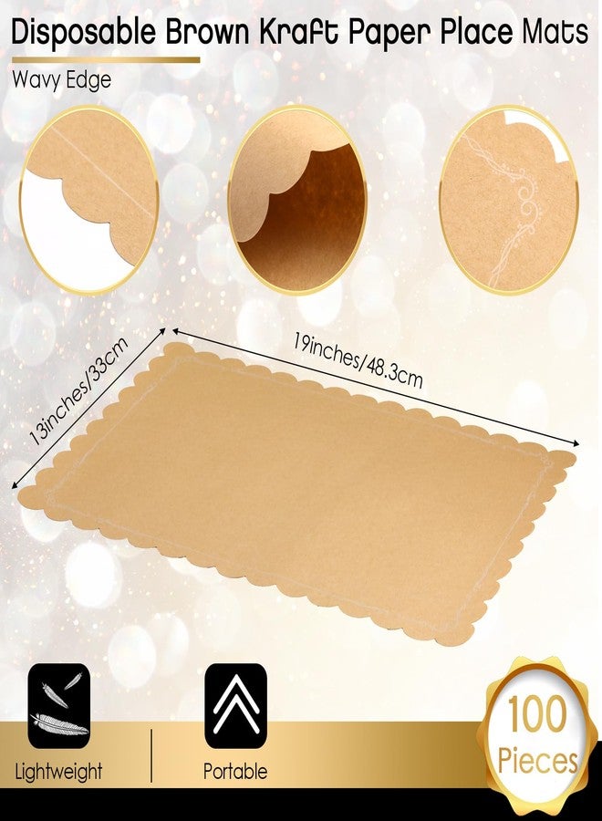 Zubebe 100 Pcs Disposable Brown Kraft Paper Place Mats Paper Placemat Disposable Rectangle Rustic Craft Printed Scalloped Place Mat Kraft Brown Placemat for Wedding Anniversary Party Kitchen (13 x 19 Inch) - Image 2