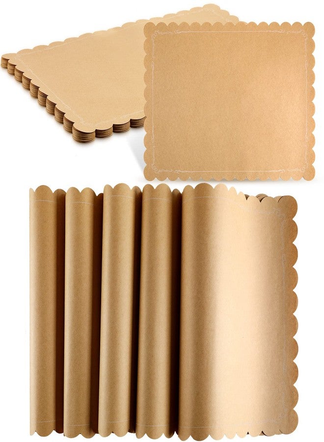 Zubebe 100 Pcs Disposable Brown Kraft Paper Place Mats Paper Placemat Disposable Rectangle Rustic Craft Printed Scalloped Place Mat Kraft Brown Placemat for Wedding Anniversary Party Kitchen (13 x 19 Inch) - Image 1