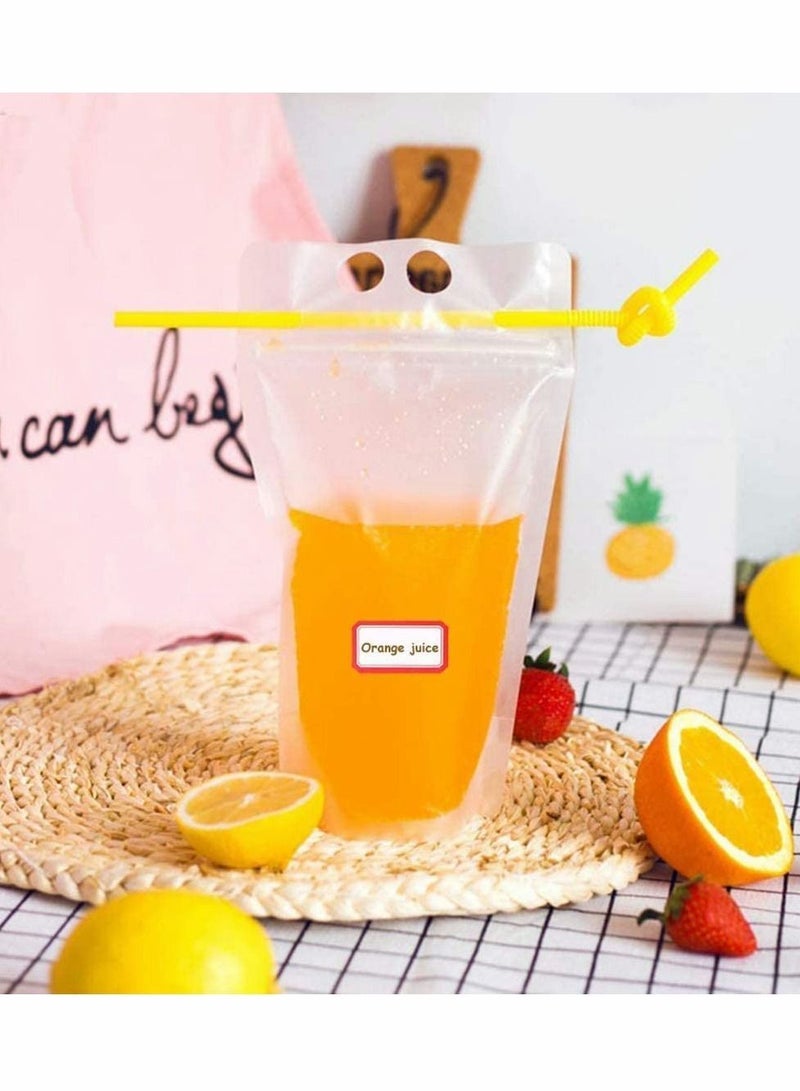 NIBEMINENT Drink Pouches Bags, 50 Pcs Heavy Duty Hand-Held Stand up Bag Reclosable Zipper Plastic Container for Freezing Juice Cold/Hot Drinks Party Supplies with Straws  - Image 3
