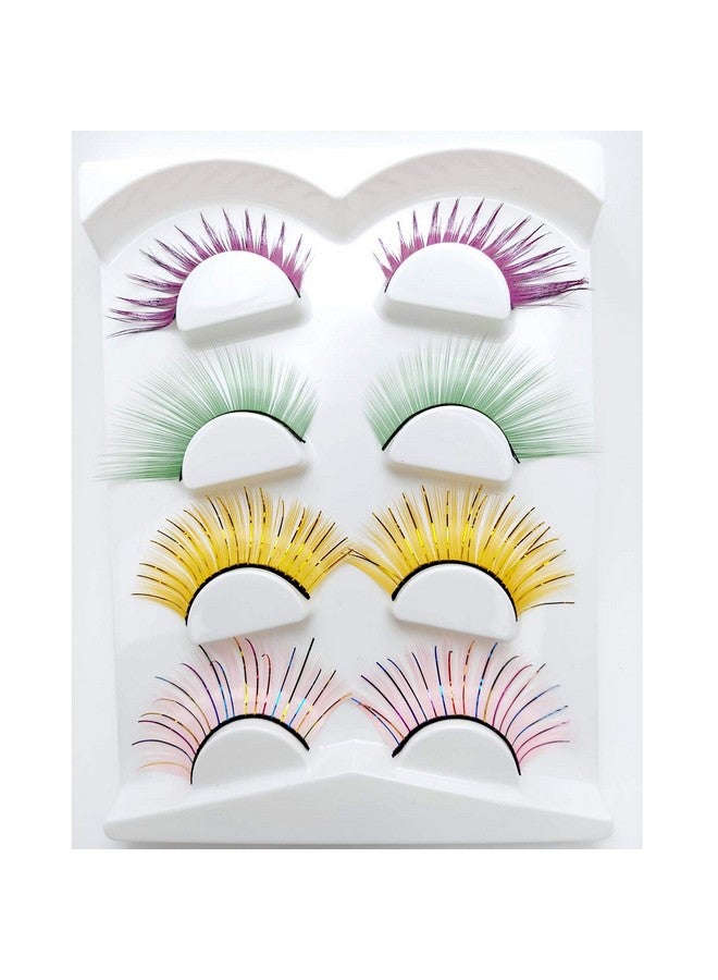 ezolistic Fake Colored Eyelashes (4 Pairs) Natural 3D Looking Reusable Eye Lashes Extension For Halloween Cruelty Free ( 5 Purple/Metallic Light Green Yellow/Gold Light Pink/Rainbow) - Image 1