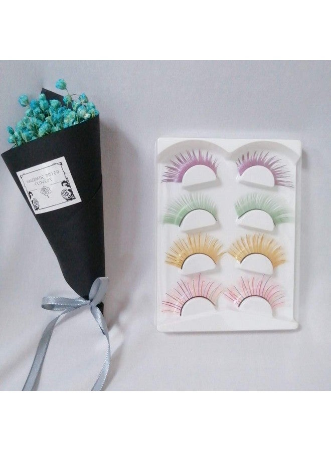 ezolistic Fake Colored Eyelashes (4 Pairs) Natural 3D Looking Reusable Eye Lashes Extension For Halloween Cruelty Free ( 5 Purple/Metallic Light Green Yellow/Gold Light Pink/Rainbow) - Image 5