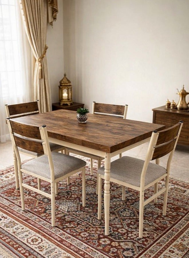 Living Wood And Metal Dining Table With 4 Chairs Set - Image 1