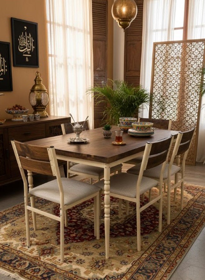 Living Wood And Metal Dining Table With 4 Chairs Set - Image 3