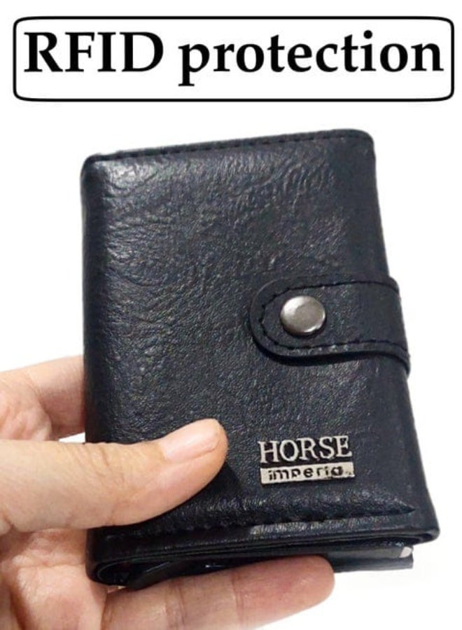 Horse Luxury Leather Wallet for Men – Slim Design with Metal Card Holder & RFID Protection, Smart Storage for Cash & Cards, Durable and Stylish for Everyday Use - Image 2