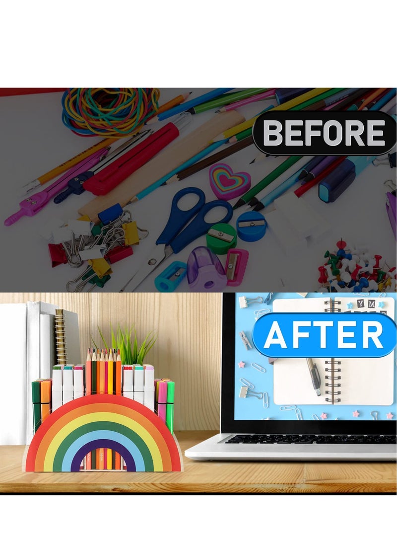 Excefore Acrylic Pen Holder, Cute Pencil Organizer, 5 Compartments Clear Desk, Desktop Stationery Organizer for Office Storage/School/Art Supplies/Home (Rainbow Colour) - Image 5