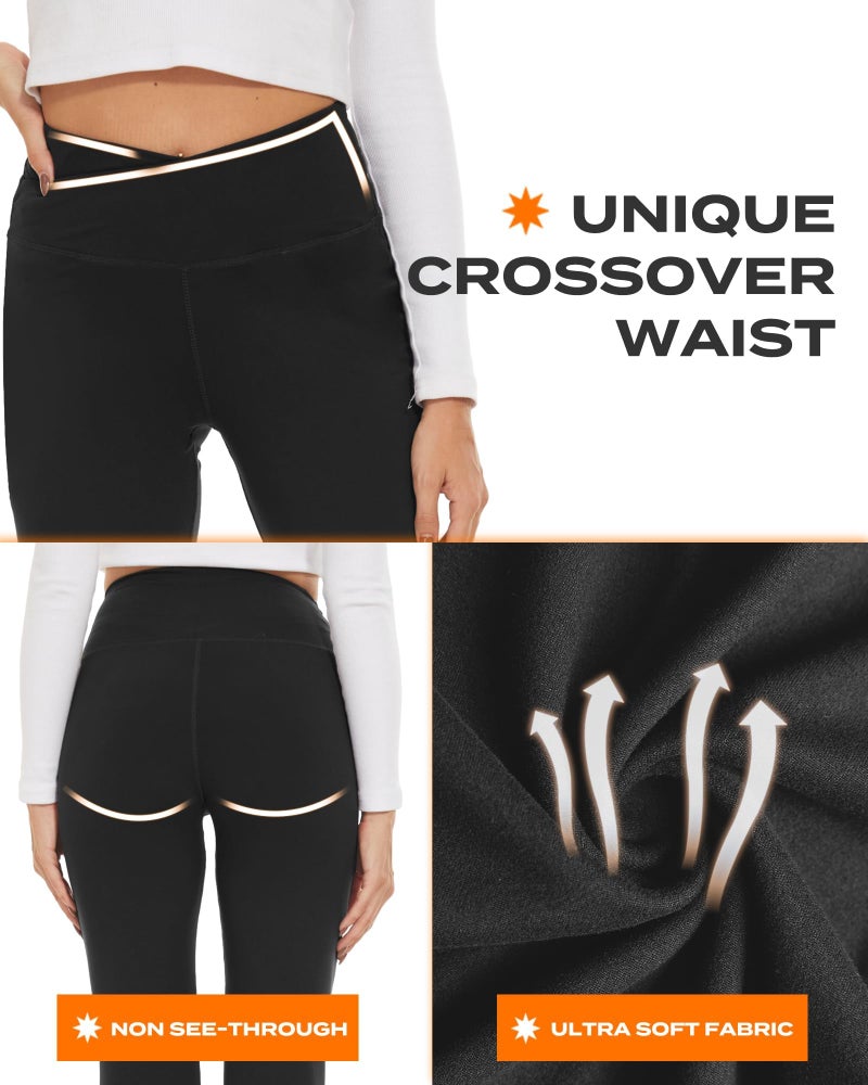 TNNZEET Black Flare Leggings for Women, Crossover Yoga Pants with Pockets Bootcut Flared Leggings for Yoga Gym Workout - Image 3