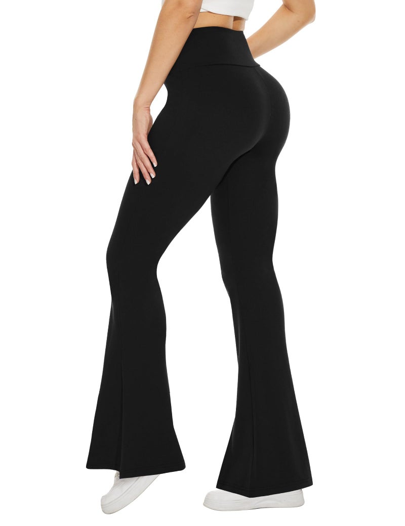 TNNZEET Black Flare Leggings for Women, Crossover Yoga Pants with Pockets Bootcut Flared Leggings for Yoga Gym Workout - Image 2
