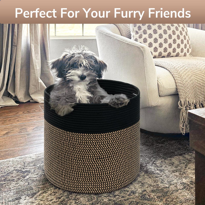 Goodpick Woven Rope Storage Basket, Blanket Basket for Towel, Shoe, Clothes, Large Toy Storage for Playroom, Living Room, Nursery, Toy Bin, Black - Image 5