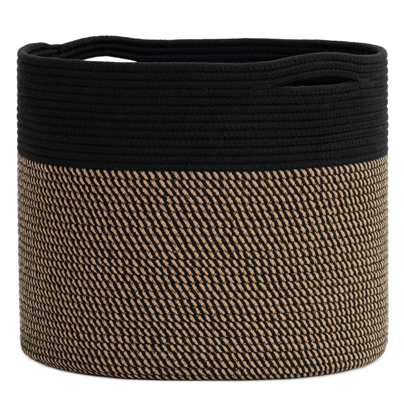 Goodpick Woven Rope Storage Basket, Blanket Basket for Towel, Shoe, Clothes, Large Toy Storage for Playroom, Living Room, Nursery, Toy Bin, Black - Image 1