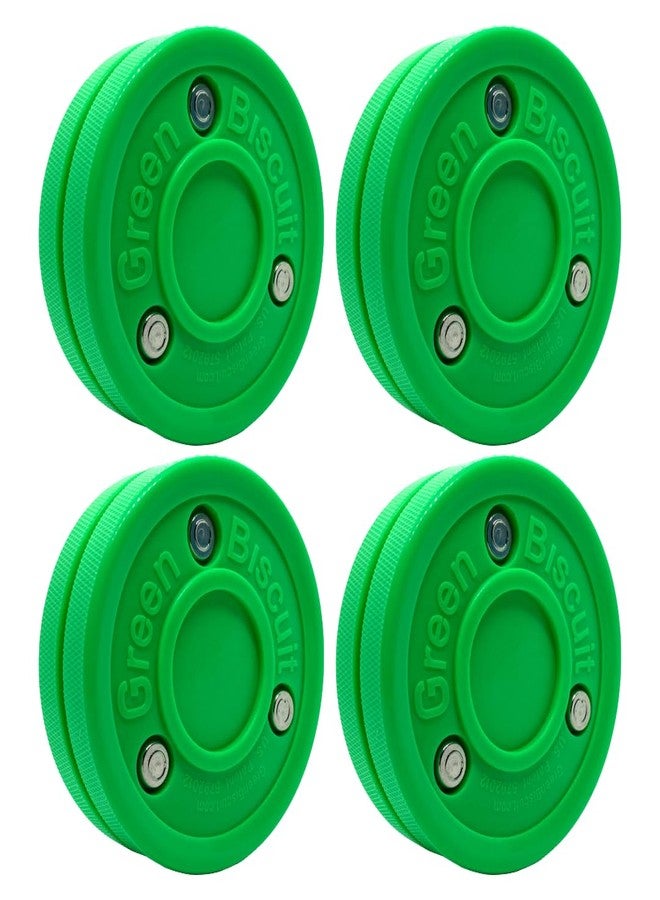 Green Biscuit Original 4 Pack Off Ice Hockey Pucks, Official Street Hockey Puck to Improve Stickhandling and Passing Skills