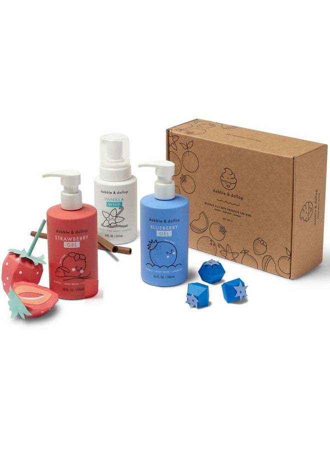 دابل & دولوب حزمة الولايات المتحدة الأمريكية 3 في 1 غسول الجسم والشامبو الطبيعي للأطفال، خالٍ من البارابين والكبريتات، نباتي خالٍ من الدموع، الفراولة والفانيليا والتوت (مجموعة من 3) - Image 3