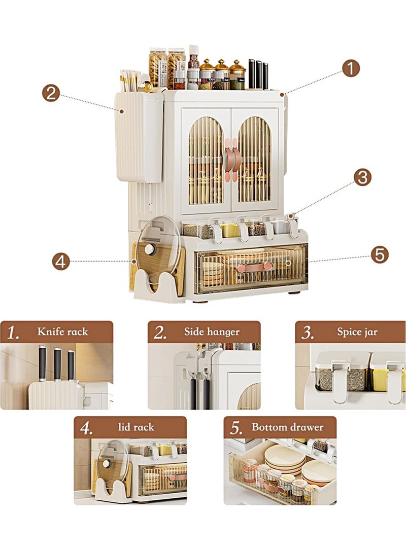 Occuwzz 3 Tier Kitchen Organization with Seasoning Box Storage Cabinet Foldable Kitchen Cabinet Kitchen Spice Cabinet Drawer Kitchen Organizer for Spice Jar Dinnerware and Knives Countertop Organizer  - Image 2