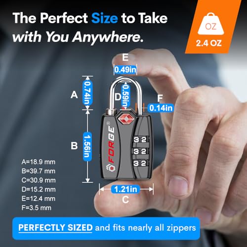 Forge TSA Luggage Combination Lock - Open Alert Indicator, Easy Read Dials, Alloy Body- Ideal for Travel, Lockers, Bags (Black 4PK) - Image 5