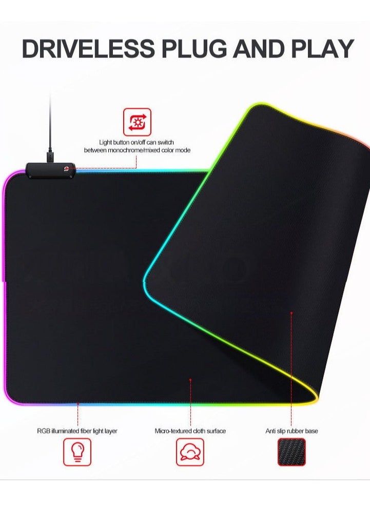 Generic Game luminous RGB keyboard and mouse pad, thickened anti slip LED desk pad 300x800mm  - Image 5
