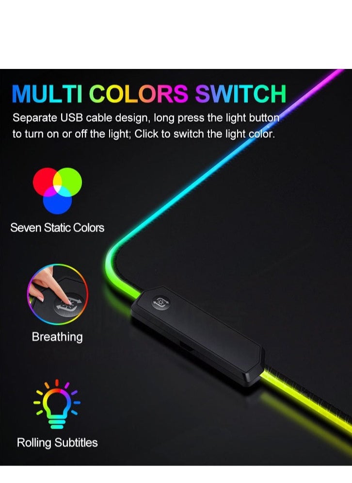 Game luminous RGB keyboard and mouse pad, thickened anti slip LED desk pad 300x800mm