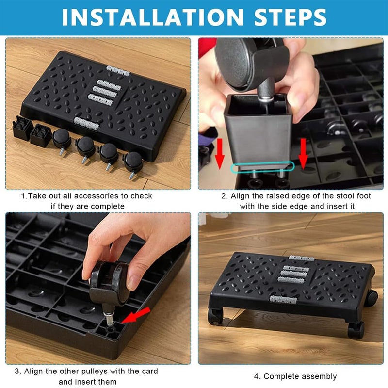 divinezon Under Desk Footrest Cushion for Ergonomic Adjustable Wheels With Massage Roller for Pain Relief Stool Black - Image 2