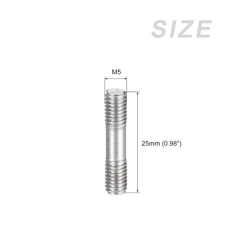 METALLIXITY Double Ended Stud Screws (M5 Thread 25mm Length) 5pcs, 304 Stainless Steel Dual Threaded Rod Bolts - for House Maintenance - Image 2