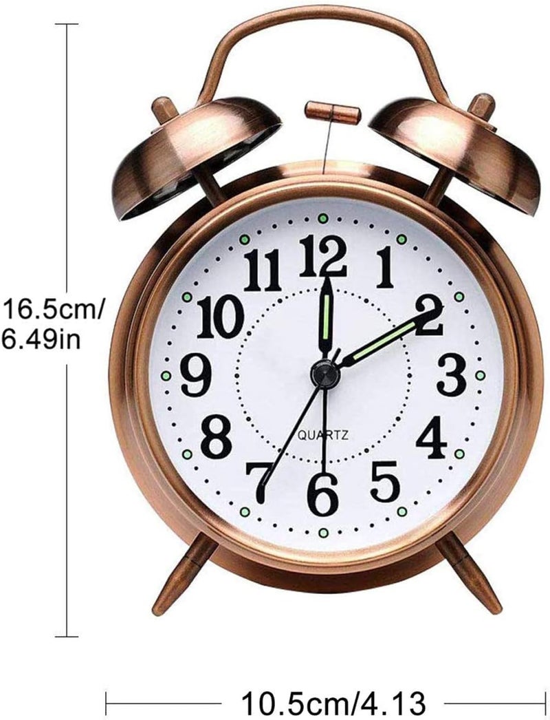 Rylan Vintage Twin Bell Analog Display Table Alarm Clock with Night LED Light Heavy Slippers Extra Loud Alarm Clock Ideal for Student and Kids Bedroom (Copper) - Image 3