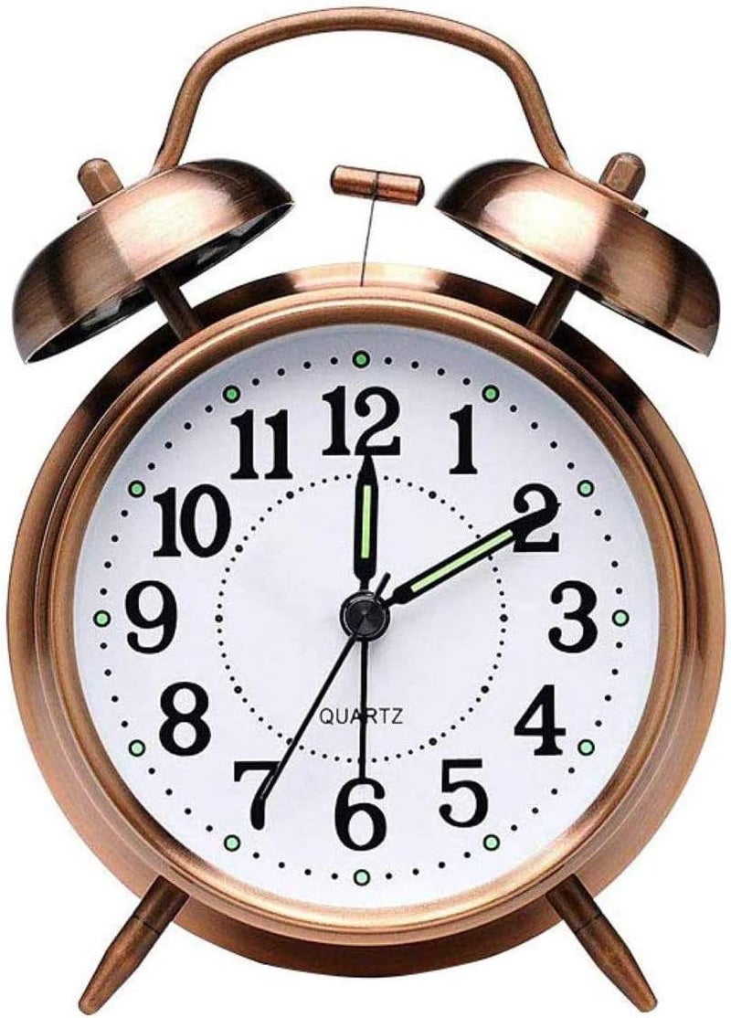 Rylan Vintage Twin Bell Analog Display Table Alarm Clock with Night LED Light Heavy Slippers Extra Loud Alarm Clock Ideal for Student and Kids Bedroom (Copper) - Image 5