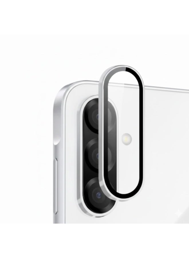 واقي عدسة الكاميرا لهاتف سامسونج A26، تصميم حلقة معدنية، غطاء شاشة من الزجاج المقوى، حماية كاملة (فضي) - Image 1