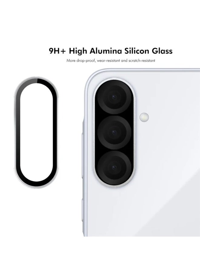 واقي عدسة الكاميرا لهاتف سامسونج A26، تصميم حلقة معدنية، غطاء شاشة من الزجاج المقوى، حماية كاملة (فضي) - Image 2