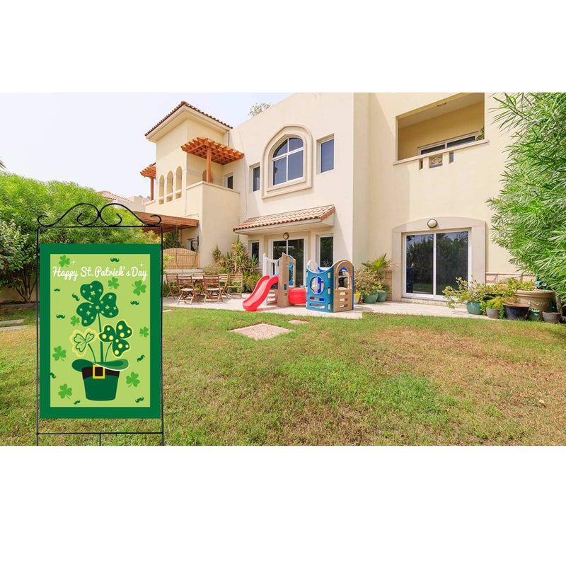 Akeydeco St Patrick's Day Flag,Shamrock/Hat St Patricks 28 x 40 Inch Double-Sided Display with 2 Grommets Double Thickness House Flag for Garden and Home Decorations - Image 4