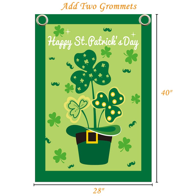 Akeydeco St Patrick's Day Flag,Shamrock/Hat St Patricks 28 x 40 Inch Double-Sided Display with 2 Grommets Double Thickness House Flag for Garden and Home Decorations - Image 3