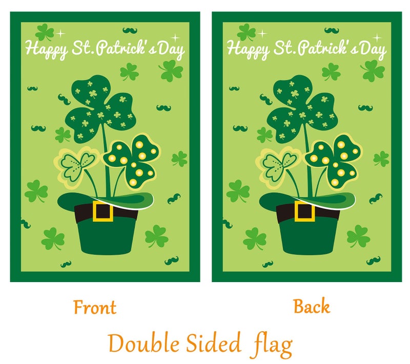 Akeydeco St Patrick's Day Flag,Shamrock/Hat St Patricks 28 x 40 Inch Double-Sided Display with 2 Grommets Double Thickness House Flag for Garden and Home Decorations - Image 2