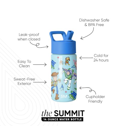 Simple Modern Disney Pixar Kids Water Bottle with Straw Lid 14oz Insulated Stainless Steel Kids Tumbler Spill Proof Toddler Cup for School Girls Boys Summit Buzz and Woody Adventures - Image 3