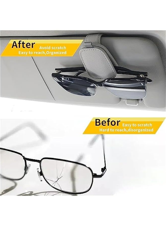Generic Sunglasses Holder for Car Visor - Magnetic Leather Clip and Ticket Card Organizer - Car Visor Accessories in Silver Grey  - Image 3