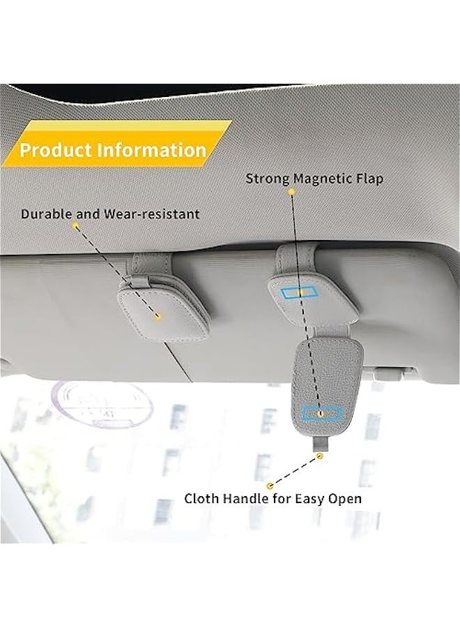 Generic Sunglasses Holder for Car Visor - Magnetic Leather Clip and Ticket Card Organizer - Car Visor Accessories in Silver Grey  - Image 4