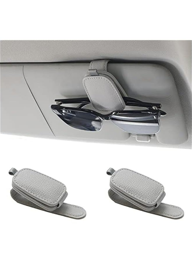 Generic Sunglasses Holder for Car Visor - Magnetic Leather Clip and Ticket Card Organizer - Car Visor Accessories in Silver Grey  - Image 1