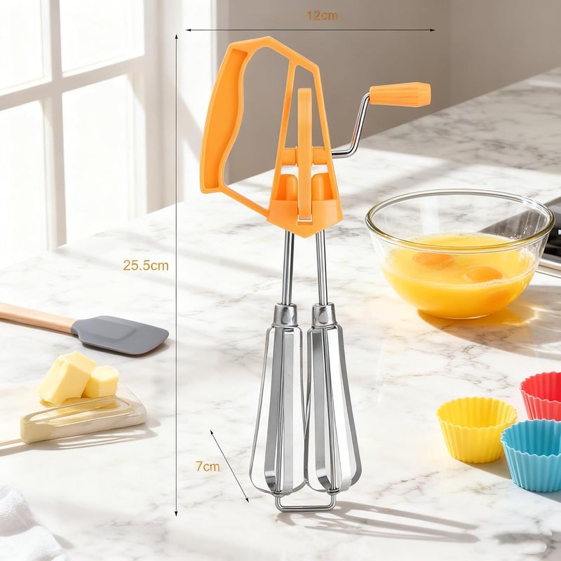 Jerliflyer Egg Beater, Manual Hand Mixer Beater With Crank Non Electric Kitchen Whisk Fast Rotary Action(orange) - Image 2